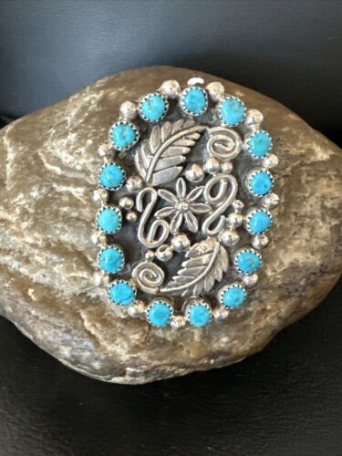 Navajo Blue Kingman Turquoise Cluster Ring | Authentic Native American Sterling Silver | Multi-Stone | Adjustable Sz 8 | 16324