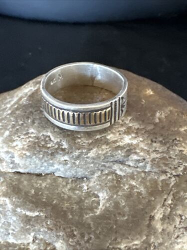 Navajo Men's Wedding Band | Stamped 14K Gold Sterling Silver Ring | Sz 9.5 | Authentic Native American Handmade | 15461