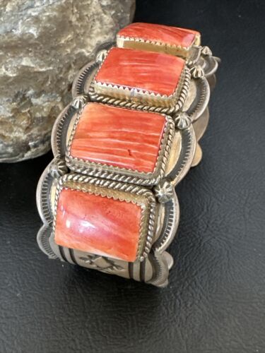 Navajo Spiny Oyster 5 Stone Cuff Bracelet | Sterling Silver | Authentic Native American Handmade | 15862