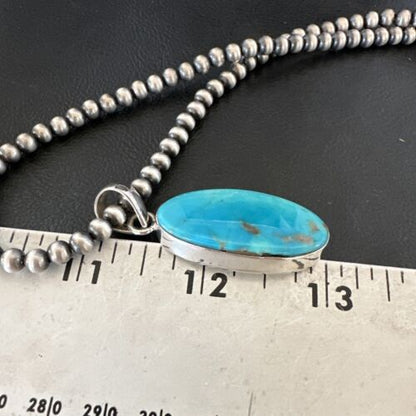 Navajo Blue Kingman Turquoise Pendant Necklace | Sterling Silver | 20" | Authentic Native American Handmade | 16992