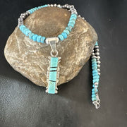Men's and Women's Turquoise #8 Inlay Pendant Necklace | Navajo Sterling Silver | Authentic Native American Handmade | 17074