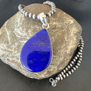 Navajo Blue Lapis Pendant with Pearls | Sterling Silver Necklace | 20" | Authentic Native American Handmade | 16669
