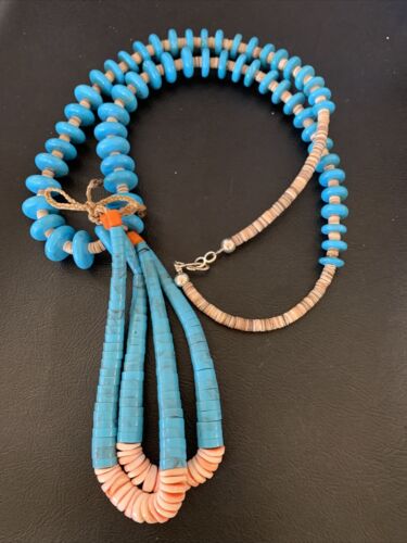 Santo Domingo Spiny Oyster Blue Turquoise Shell Jacla Necklace | 26" | Authentic Native American Handmade | 12514