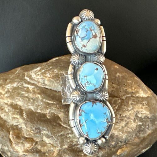Navajo Blue Golden Hills Turquoise Multi-Stone Ring | Authentic Native American Sterling Silver | Sz 9.5 | 16288