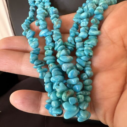Blue Kingman Nugget Turquoise Necklace | 3-Strand Navajo Sterling Silver | 20" | 15340