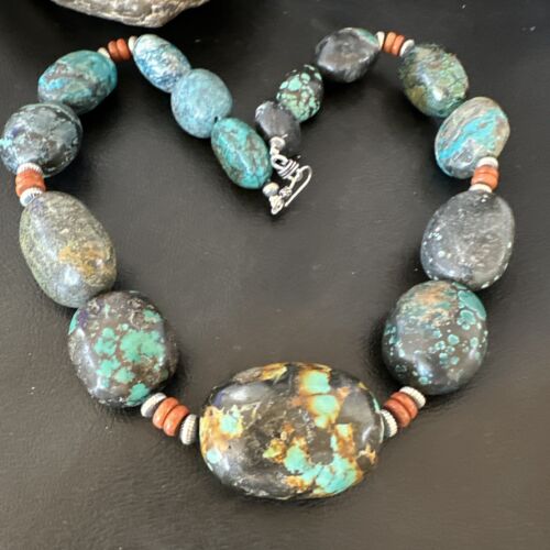 Men's Chunky Spiderweb Turquoise Necklace | Navajo Sterling Silver | Authentic Native American | 21" | 16236 Graduated