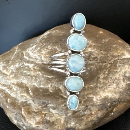 Navajo Blue Larimar Multi-Stone Ring | Authentic Native American Sterling Silver | Multi-Stone | Sz 8.5 | 15971