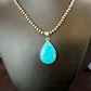 Blue Kingman Turquoise Pendant | Navajo Pearls | Sterling Silver Necklace 20" | 16672