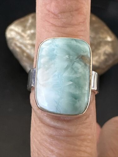 Navajo Blue Larimar Ring | Sterling Silver | Sz 8 | Authentic Native American Handmade | 17590