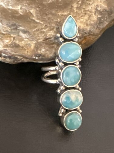 Navajo Blue Larimar Multi-Stone Ring | Authentic Native American Sterling Silver | Multi-Stone | Sz 6.5 | 15981