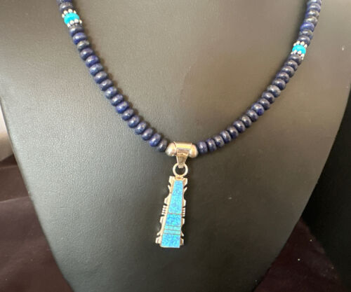 Navajo Opal, Lapis & Turquoise Pendant Necklace | Sterling Silver | Authentic Native American Handmade | 15637