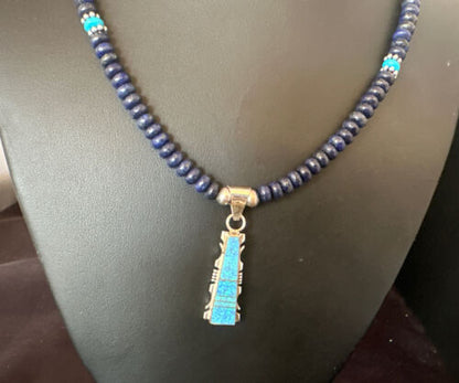 Navajo Opal, Lapis & Turquoise Pendant Necklace | Sterling Silver | Authentic Native American Handmade | 15637