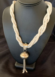 Navajo White Shell Blue Turquoise Necklace with Naja Pendant | Sterling Silver | 4" | 10955