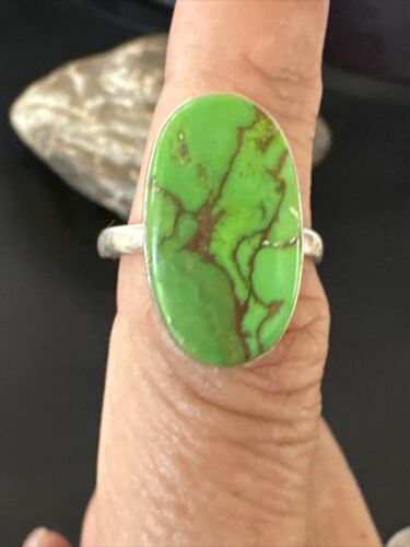 Navajo Green Mojave Turquoise Ring | Sterling Silver | Adjustable Sz 10 | Authentic Native American Handmade | 15711 - Masha USA