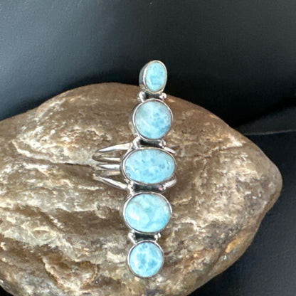 Navajo Blue Larimar Multi-Stone Ring | Authentic Native American Sterling Silver | Multi-Stone | Sz 8.5 | 16006