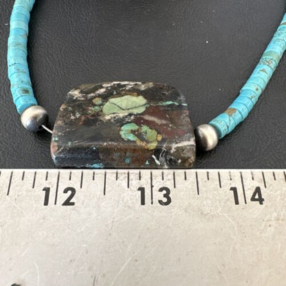 Navajo SpiderWeb Turquoise Heishi Pearls Necklace | Sterling Silver | 20" | Authentic Native American Handmade | 17034