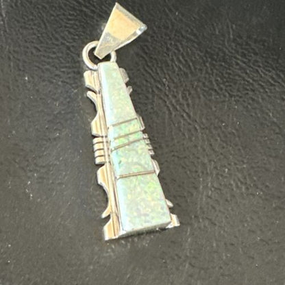 Navajo White Opal Inlay Pendant | Sterling Silver | Authentic Native American Handmade | 15678