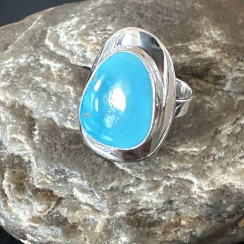 Navajo Blue Turquoise Ring | Sterling Silver | Sz 10 | Authentic Native American Handmade | 16580