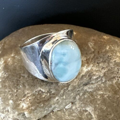Navajo Blue Larimar Ring | Sterling Silver | Sz 10 | Authentic Native American Handmade | 17653