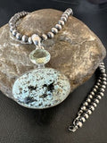 Navajo Dry Creek Turquoise Topaz Pendant Necklace | Sterling Silver | Authentic Native American Handmade | 16437