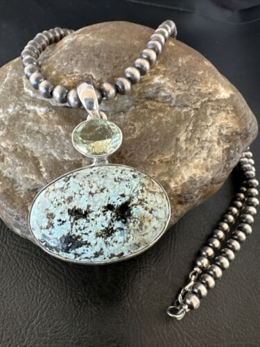 Navajo Dry Creek Turquoise Topaz Pendant Necklace | Sterling Silver | Authentic Native American Handmade | 16437