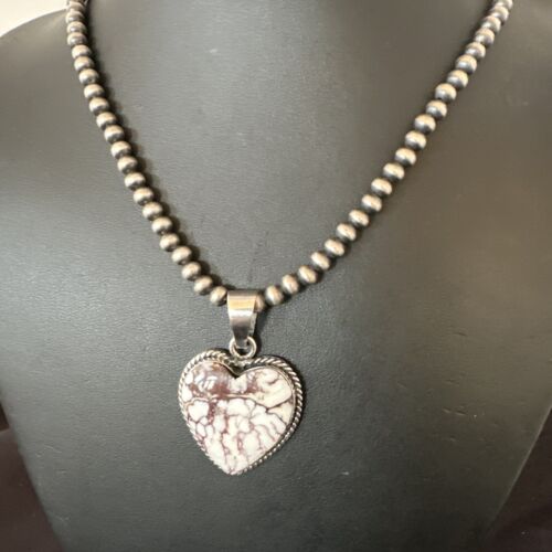 Navajo Wild Horse Heart Pendant Necklace | Sterling Silver | Authentic Native American Handmade | 16367