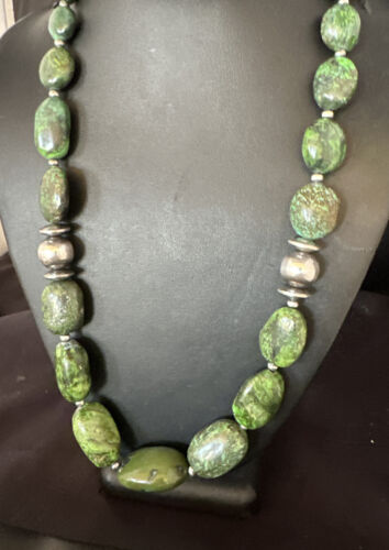 Navajo Green Turquoise Chunky Necklace | Sterling Silver | 23" | Authentic Native American Handmade | 15204