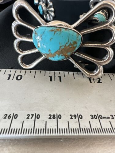 Men's Blue Kingman Turquoise Concho Belt | Sterling Silver Navajo Tufa | Authentic Native American Handmade | 16788