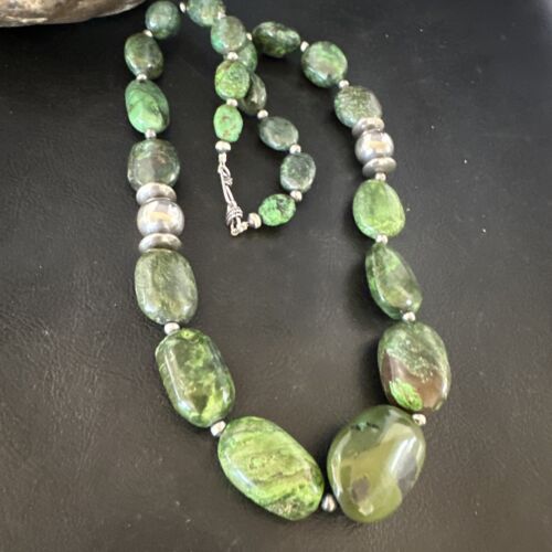 Navajo Green Turquoise Chunky Necklace | Sterling Silver | 23" | Authentic Native American Handmade | 15204