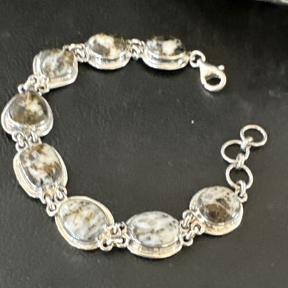 White Buffalo Turquoise 8-Stone Navajo Sterling Silver Link Bracelet | 8" | Handmade Jewelry 16378