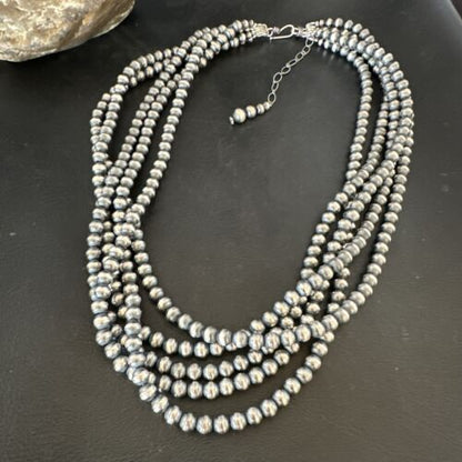6mm Sterling Silver | Navajo Pearls Necklace | 5 Strand | 20” Authentic Native American | 17473