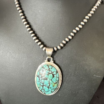 Men's Navajo Blue Spiderweb Turquoise Pendant Necklace | Sterling Silver | Authentic Native American Handmade | 16213