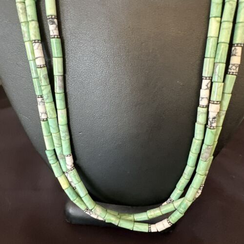 Navajo Pearls Green Turquoise Necklace | Sterling Silver | Authentic Native American Handmade | 3S 17395