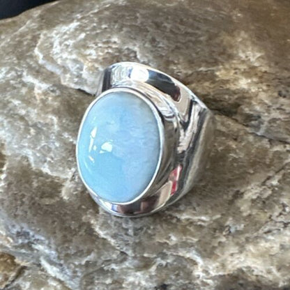 Navajo Blue Larimar Ring | Sterling Silver | Sz 8 | Authentic Native American Handmade | 16603