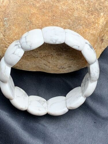 White Howlite Stone Stretch Bracelet | 7.25" Stretchable | Authentic Native American Handmade | 4602 Sale