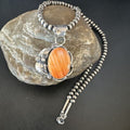 Navajo Orange Spiny Oyster Pendant Necklace | Sterling Silver | Authentic Native American Handmade | 15629