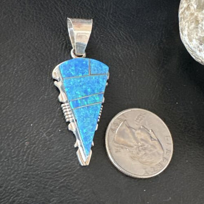 Arrowhead Blue Opal Inlay Pendant | Navajo Sterling Silver | Authentic Native American Jewelry | 15674