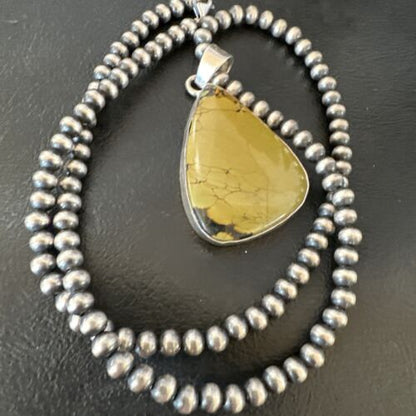 Men's Navajo Green Turquoise Pendant Necklace | Sterling Silver | Authentic Native American Handmade | 16275