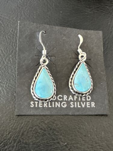 Women's Blue Ridge Turquoise Dangle Earrings | Navajo Sterling Silver | Authentic Native American Handmade | 16514