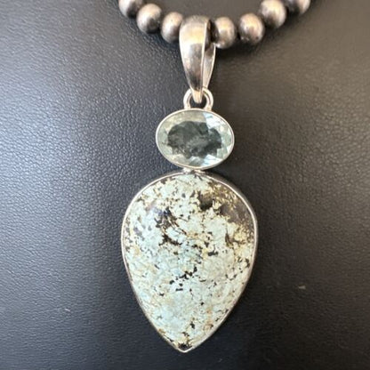 Navajo Women's Dry Creek Turquoise Topaz Pendant Necklace | Sterling Silver | 16308