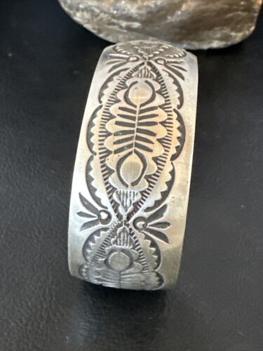 Native American Sterling Silver Navajo Stamped Cuff Bracelet | Authentic Handmade | 15984