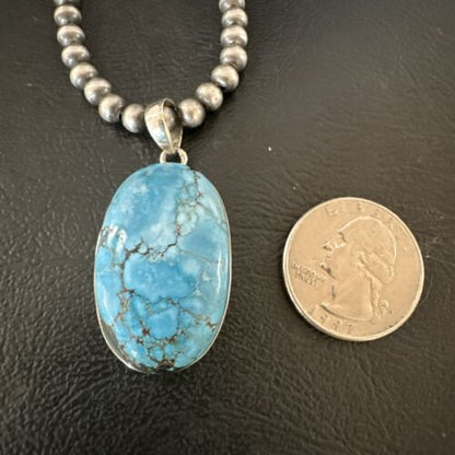Navajo Blue Spiderweb Turquoise Pendant Necklace | Sterling Silver | Authentic Native American Handmade | 17021