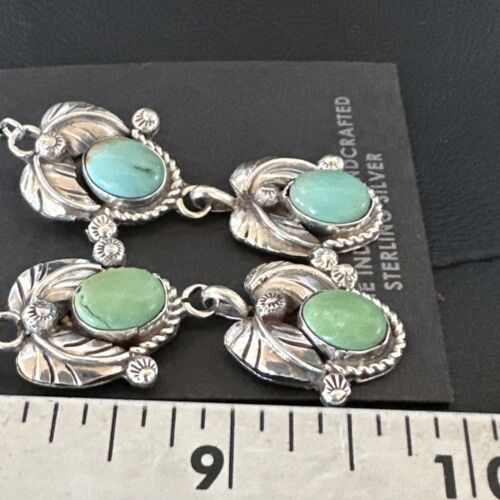 Navajo Blue Green Turquoise Dangle Earrings | Sterling Silver | 1.5" | Authentic Native American Handmade | 17386