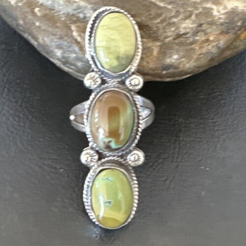 Navajo Green Royston Turquoise Multi-Stone Ring | Authentic Native American Sterling Silver | Sz 10.5 | 16723