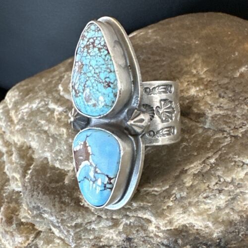 Navajo Blue Golden Hills Turquoise Multi-Stone Ring | Authentic Native American Sterling Silver | Sz 7 | 16284