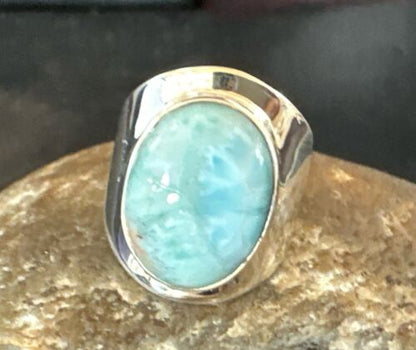 Navajo Blue Larimar Ring | Sterling Silver | Sz 7 | Authentic Native American Handmade | 17665