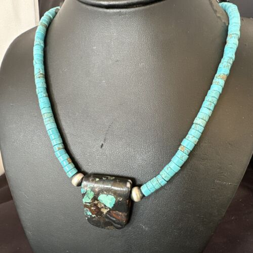 Navajo SpiderWeb Turquoise Heishi Pearls Necklace | Sterling Silver | 20" | Authentic Native American Handmade | 17032