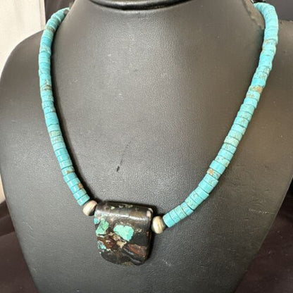 Navajo SpiderWeb Turquoise Heishi Pearls Necklace | Sterling Silver | 20" | Authentic Native American Handmade | 17032
