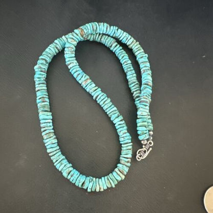 Navajo Blue Turquoise Bead Necklace | 8mm Sterling Silver | 22" | Authentic Native American Handmade | 17581