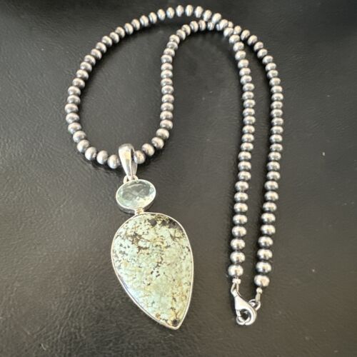 Navajo Women's Dry Creek Turquoise Topaz Pendant Necklace | Sterling Silver | 16308